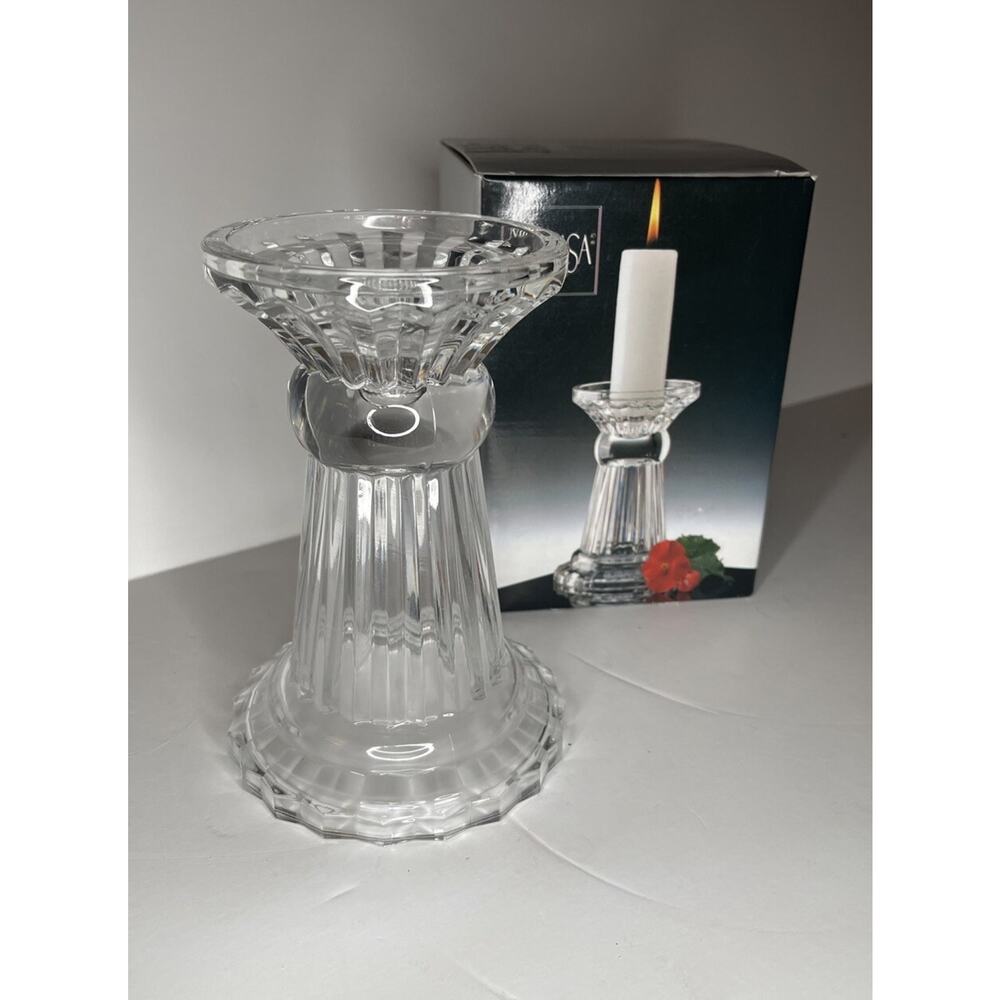 6" Crystal Pillar Reversible Candleholder & Vase Pedestal Mikasa Diamond Fire